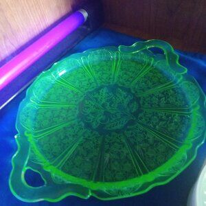 Beautiful Glowing Uranium cake platter (cherry blossom pattern) 12" x 10"
